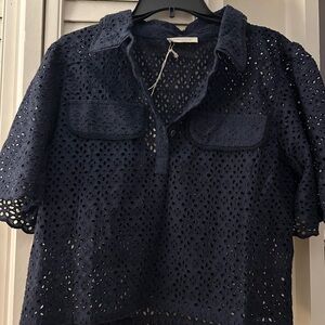 Lovestitch Navy Blue Eyelet Blouse